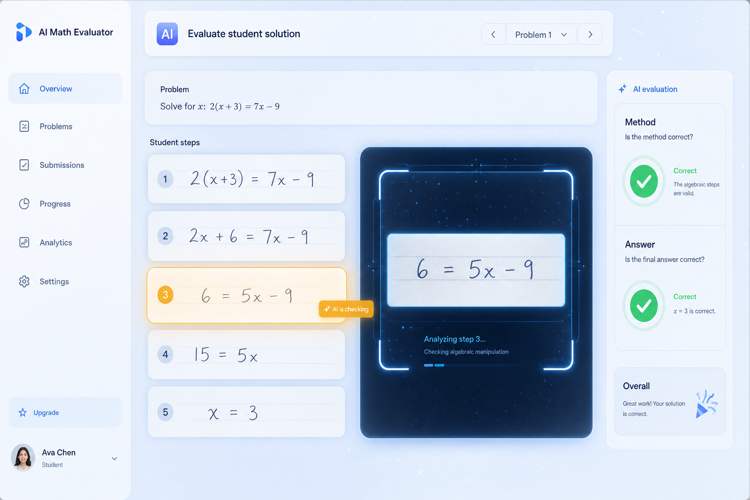 AI Teacher checks method and answer